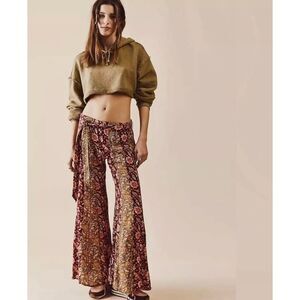 Free People Women's Bali Sultry Bohemian Flare Pants Size Large Wide Leg Gypsy